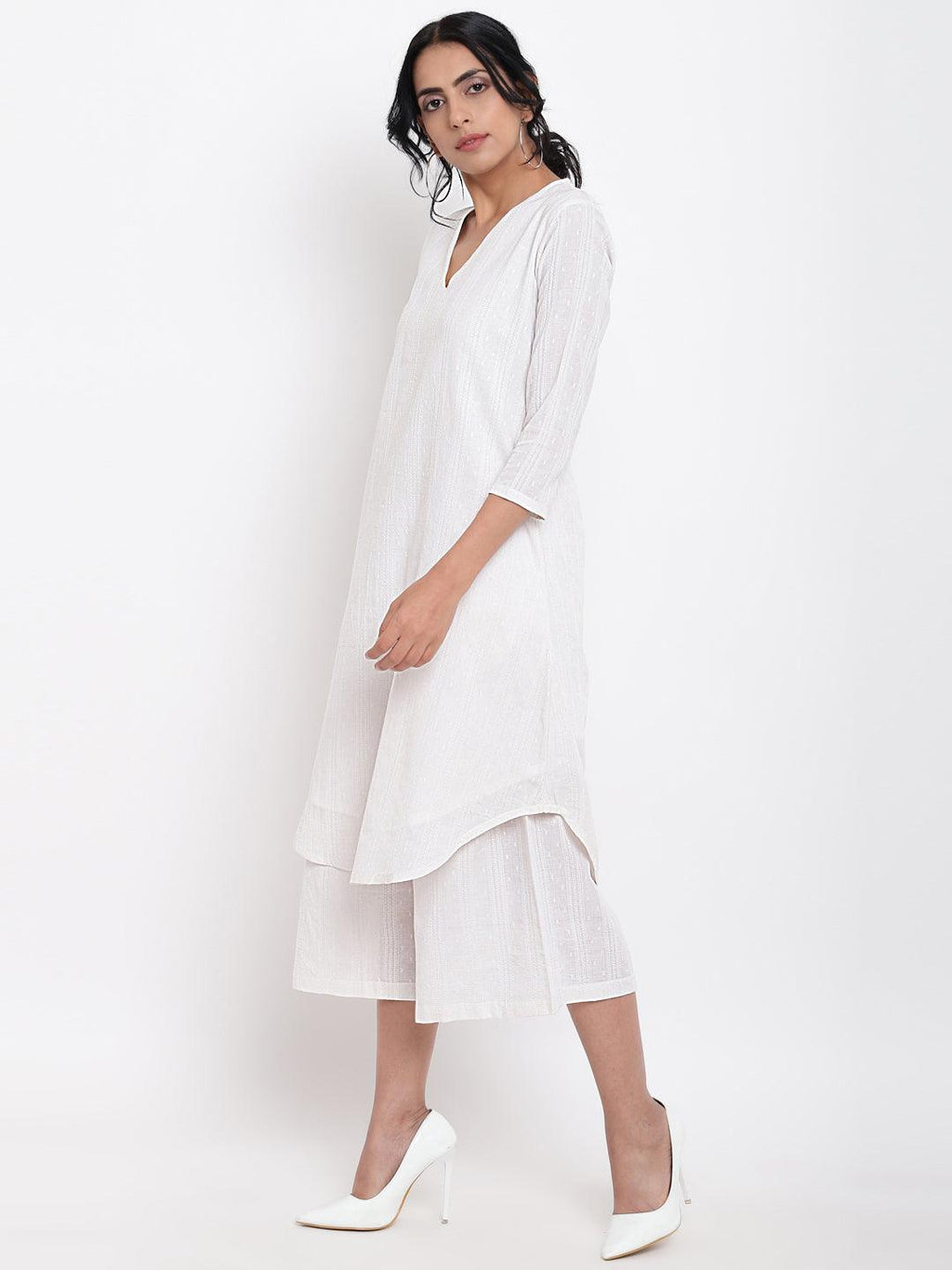 trueBrowns White Dobby Kurta Set | Grocsy