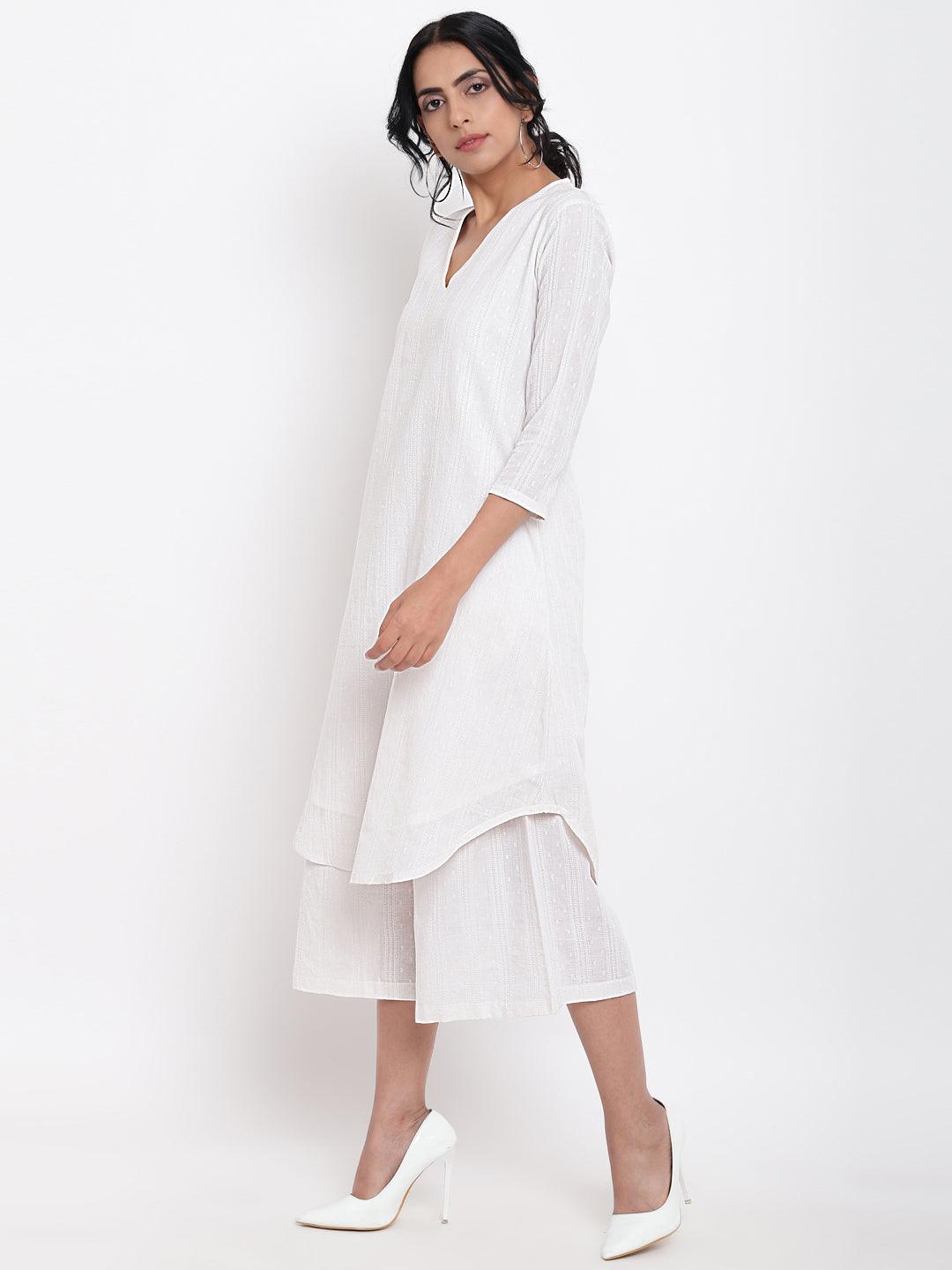 trueBrowns White Dobby Kurta Set | Grocsy