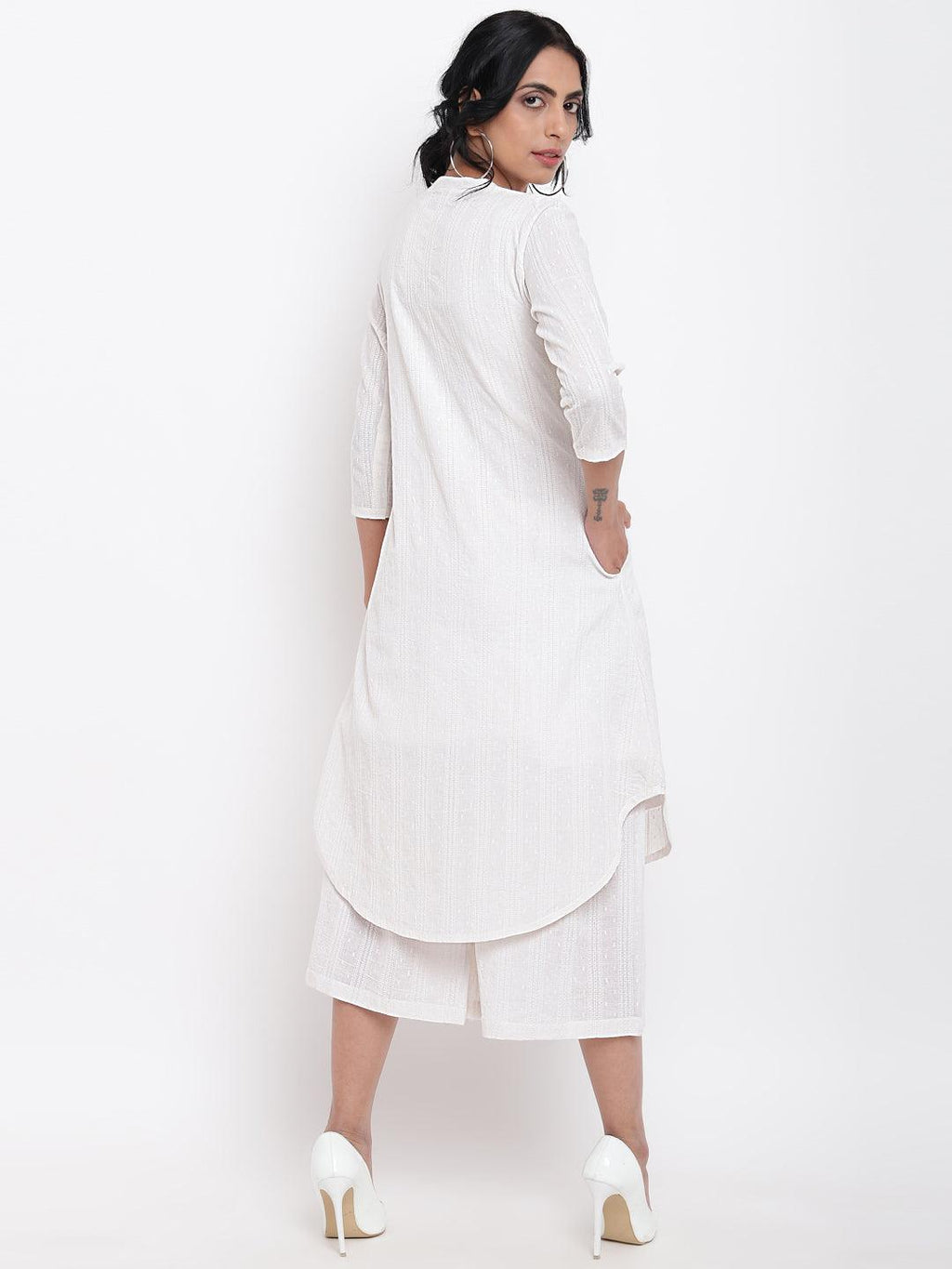 trueBrowns White Dobby Kurta Set | Grocsy