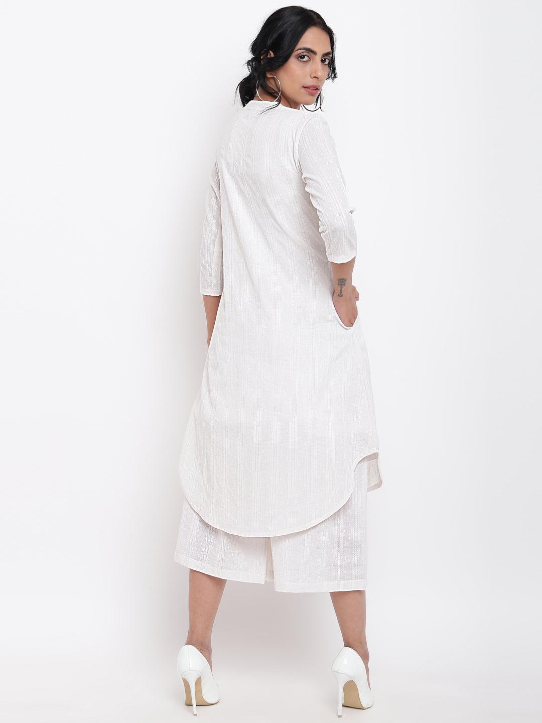 trueBrowns White Dobby Kurta Set | Grocsy