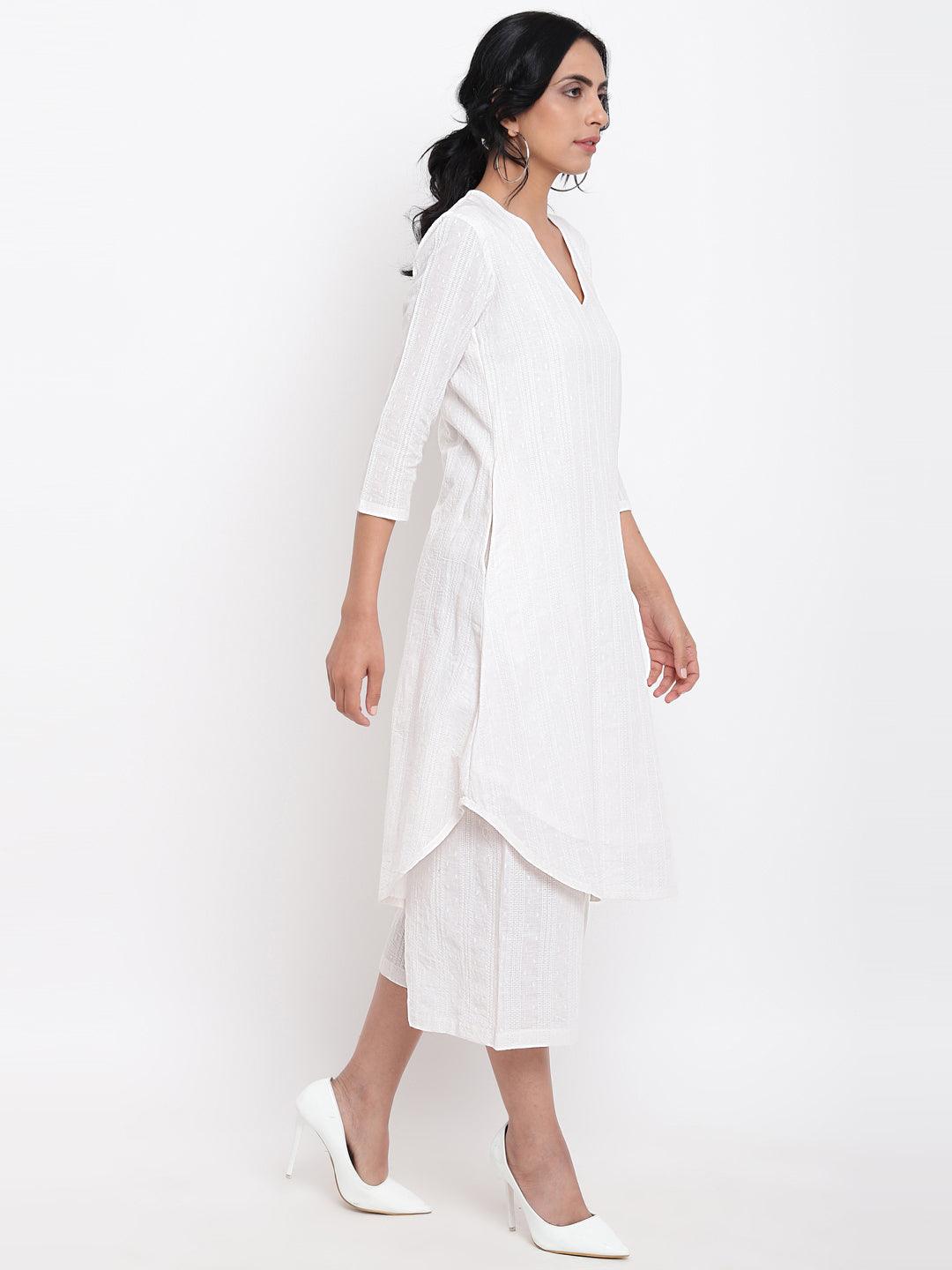 trueBrowns White Dobby Kurta Set | Grocsy