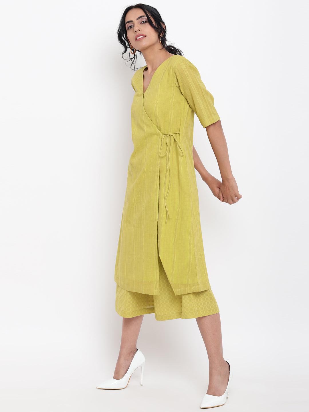 trueBrowns Green Cotton Angrakha Kurta Set | Relove | Grocsy
