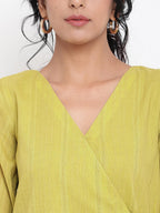 trueBrowns Green Cotton Angrakha Kurta Set | Grocsy
