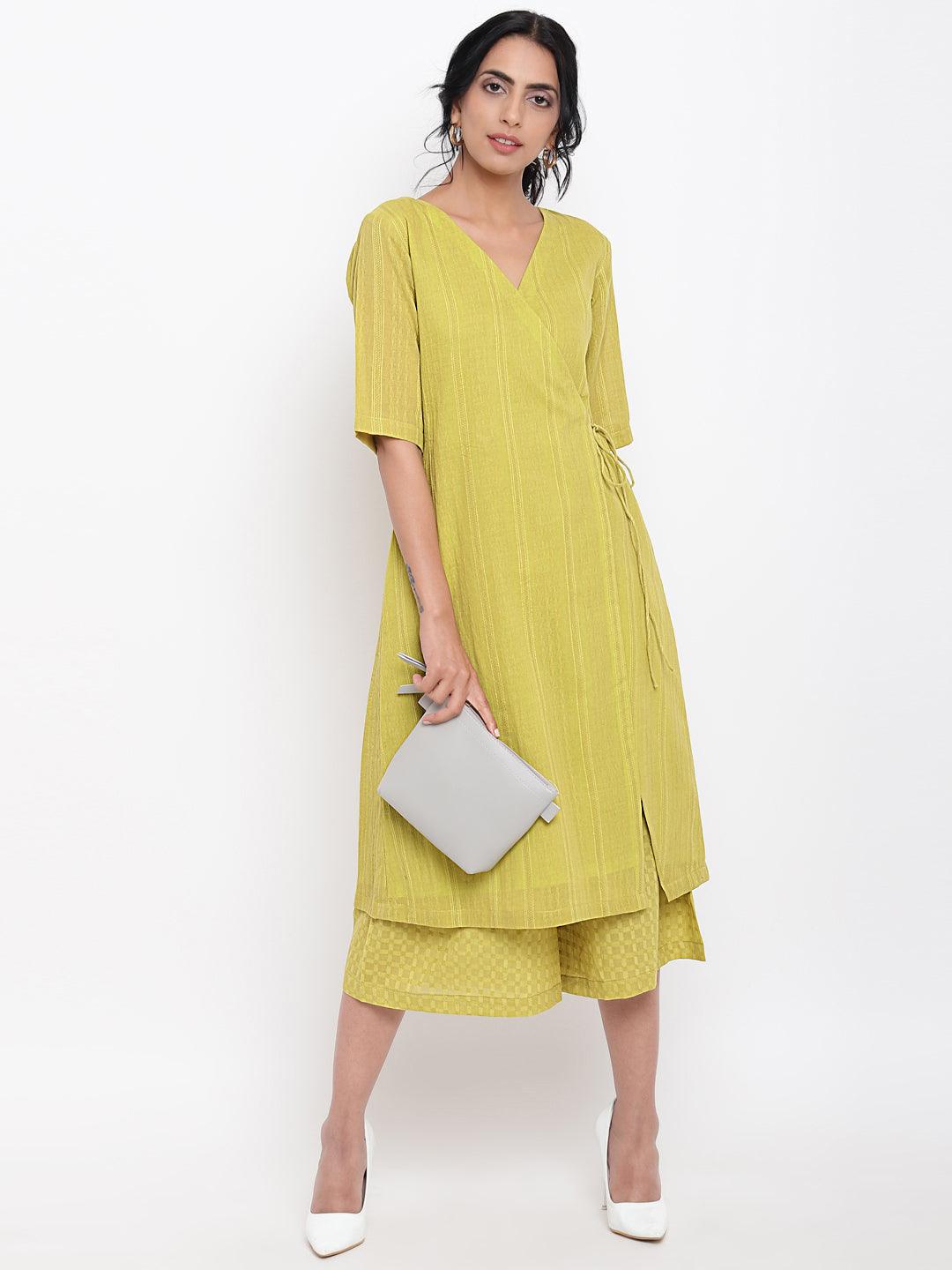 trueBrowns Green Cotton Angrakha Kurta Set | Relove | Grocsy