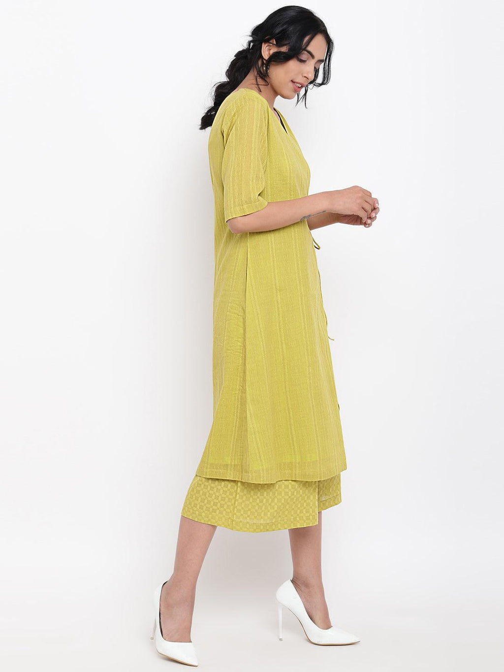 trueBrowns Green Cotton Angrakha Kurta Set | Grocsy