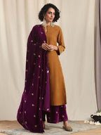 trueBrowns Wine Velvet Embroidered Shawl | Grocsy
