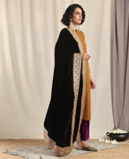 trueBrowns Black Velvet Embroidered Lace Shawl | Grocsy