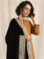 trueBrowns Black Velvet Embroidered Lace Shawl | Relove | Grocsy