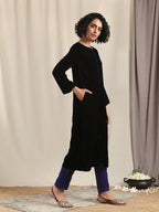 trueBrowns Black Velvet slit Kurta | Grocsy