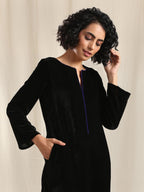 trueBrowns Black Velvet slit Kurta | Grocsy
