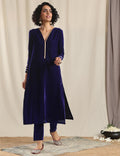 trueBrowns Blue Velvet Gota Kurta | Grocsy
