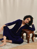trueBrowns Blue Velvet Gota Kurta | Grocsy