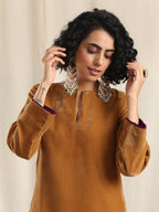 trueBrowns Brown Velvet Slit Kurta | Grocsy