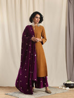 trueBrowns Brown Velvet Slit Kurta | Grocsy