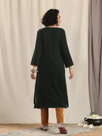 trueBrowns Green Velvet Slit Kurta | Grocsy
