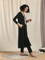 trueBrowns Green Velvet Flared Gota Kurta | Grocsy