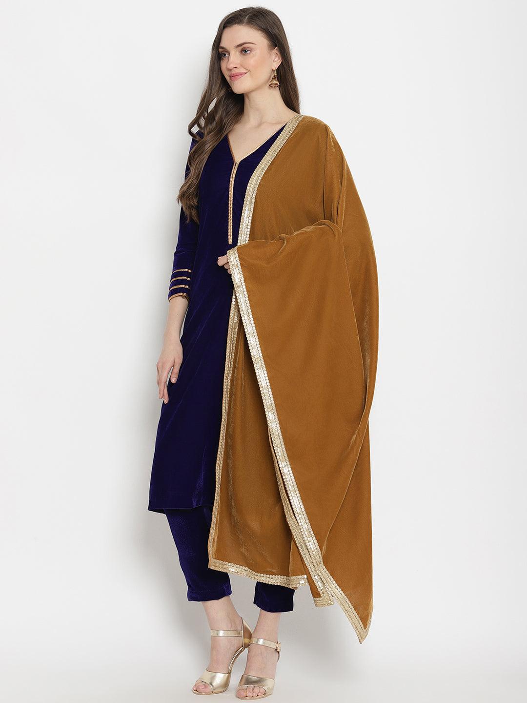 trueBrowns Brown Velvet Shawl | Grocsy