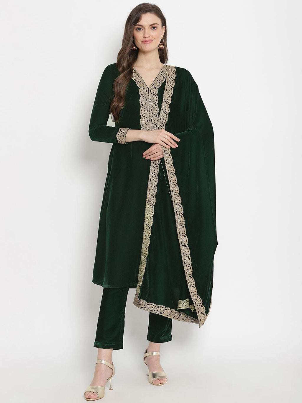 trueBrowns Green Velvet Shawl | Grocsy