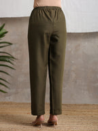 trueBrowns Cotton Linen Dark Green Pant | Grocsy