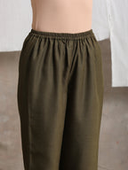 trueBrowns Cotton Linen Dark Green Pant | Grocsy