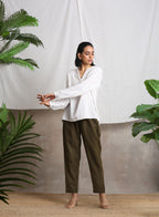 trueBrowns Cotton Linen Dark Green Pant | Grocsy