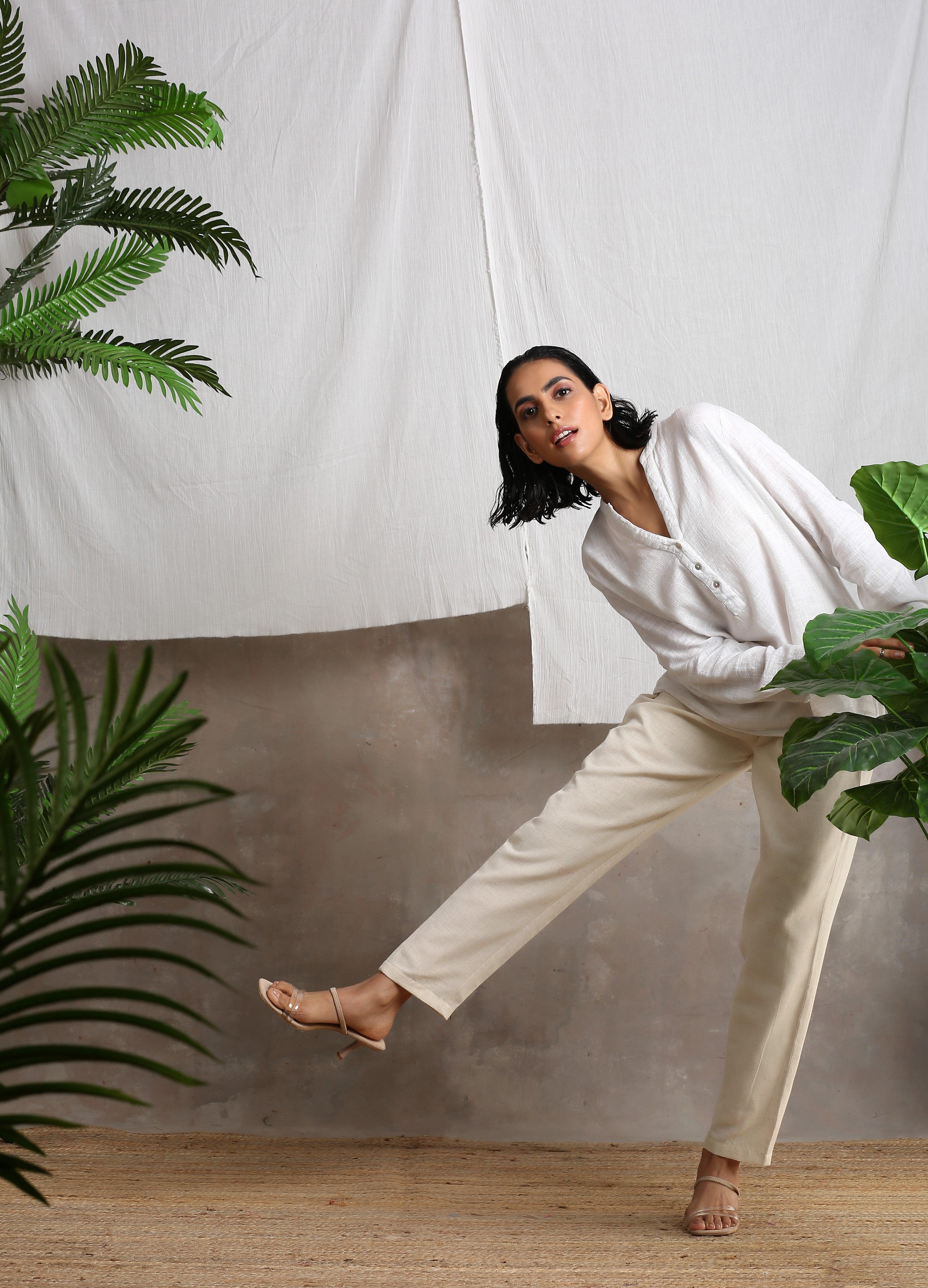 trueBrowns Beige Pure Cotton Pant | Grocsy