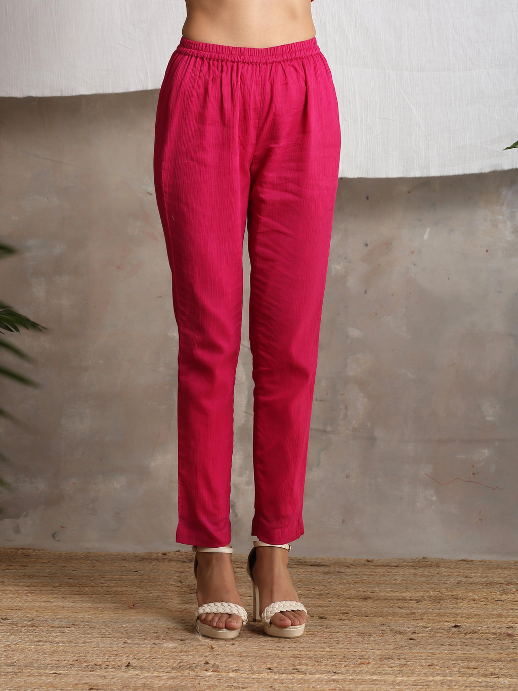 trueBrowns Pink Crinkled Pant | Grocsy