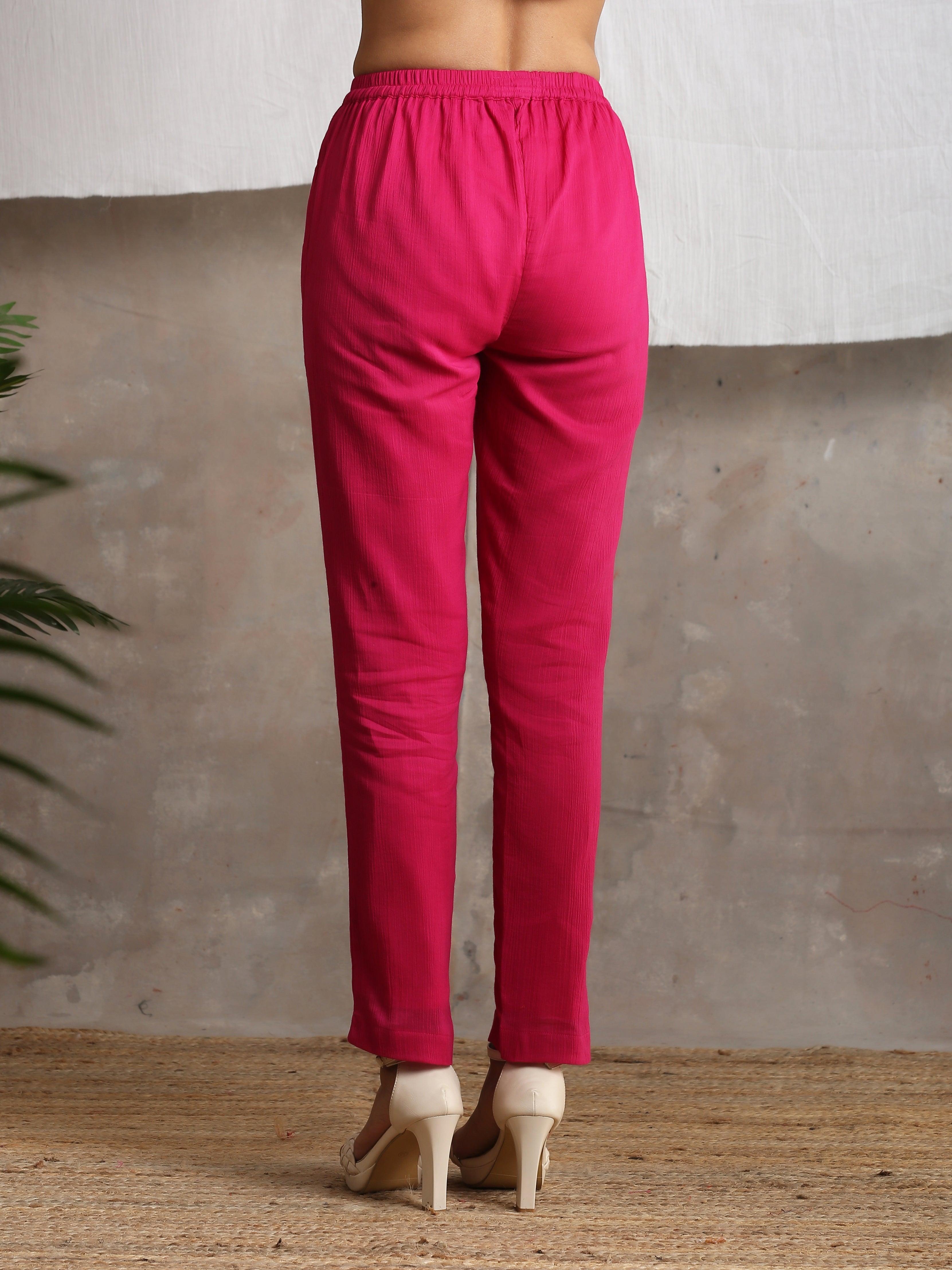 trueBrowns Pink Crinkled Pant | Grocsy