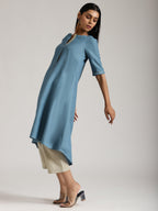 trueBrowns Cotton Linen Steel Blue Kurta Pant Set | Grocsy