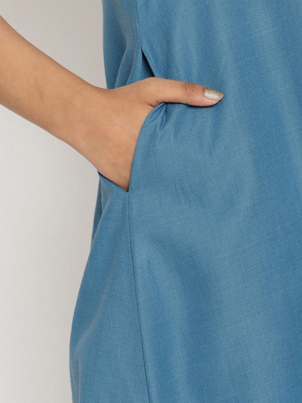trueBrowns Cotton Linen Steel Blue Kurta Pant Set | Grocsy