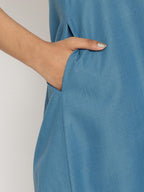 trueBrowns Cotton Linen Steel Blue Kurta Pant Set | Grocsy