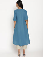 trueBrowns Cotton Linen Steel Blue Kurta Pant Set | Grocsy