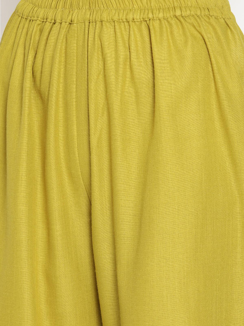 trueBrowns Cotton Linen Lime Green Sleeveless Flared Kurta Pant Set | Grocsy