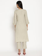 trueBrowns Cotton Linen Light Grey Flared Kurta Pant Set | Grocsy