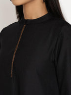 trueBrowns Cotton Linen Black Kurta Pant Set | Grocsy