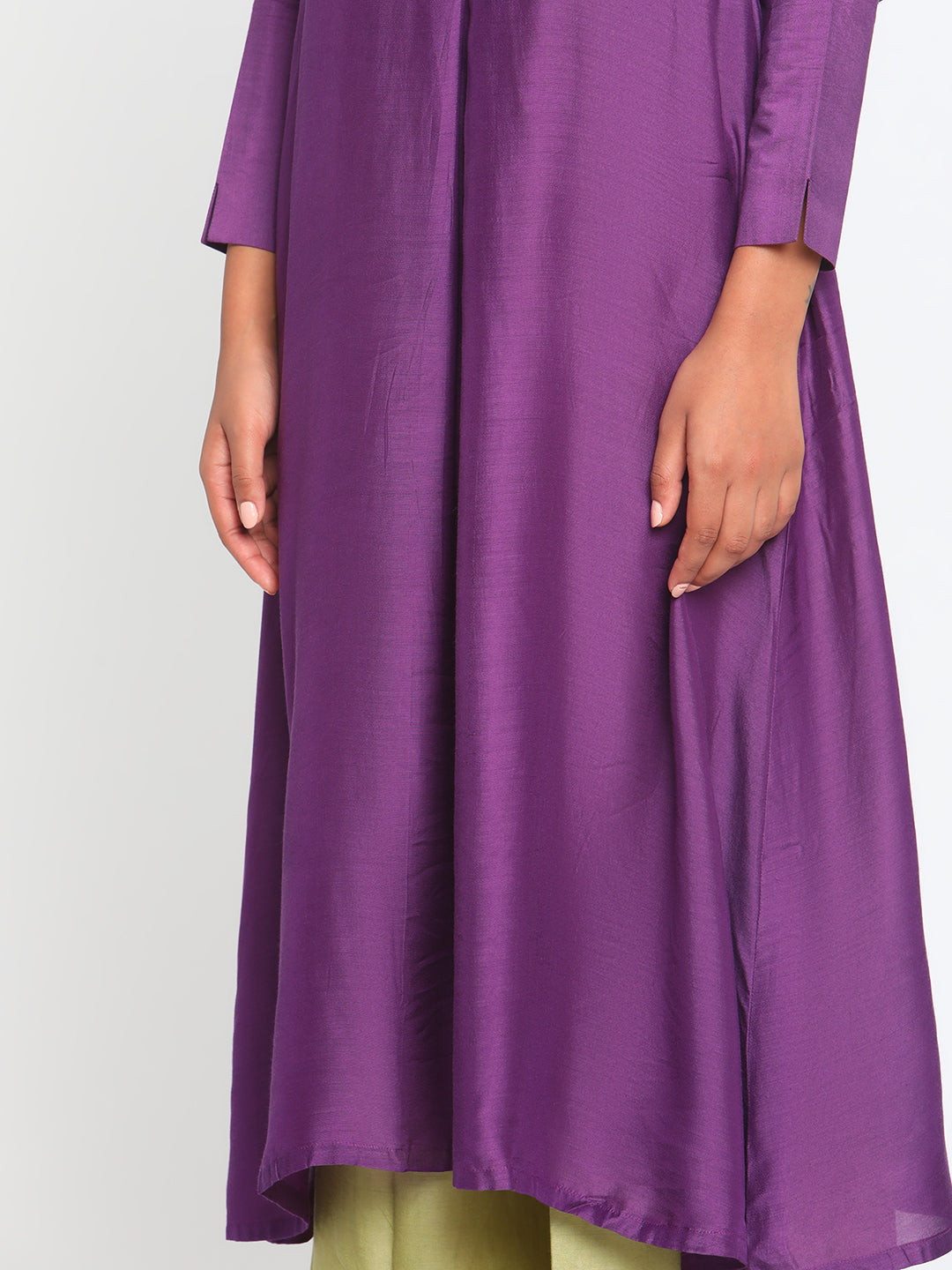 trueBrowns Silk Purple Gathered Sleeve Flared Kurta Palazzo Set | Grocsy
