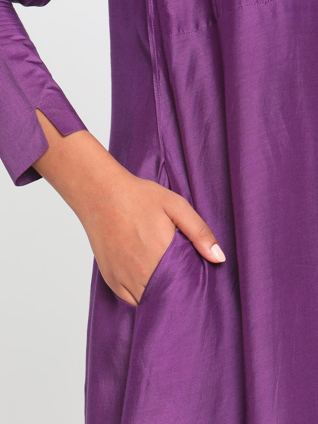 trueBrowns Silk Purple Gathered Sleeve Flared Kurta Palazzo Set | Grocsy