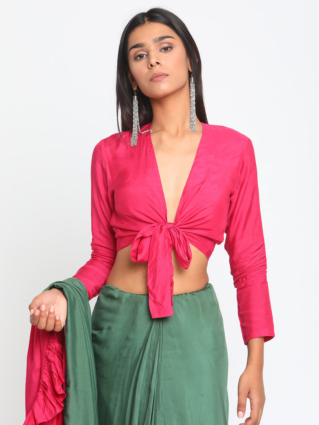 trueBrowns Silk Pink Tie Up Blouse | Grocsy