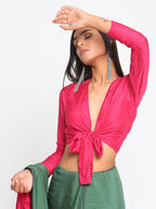 trueBrowns Silk Pink Tie Up Blouse | Grocsy