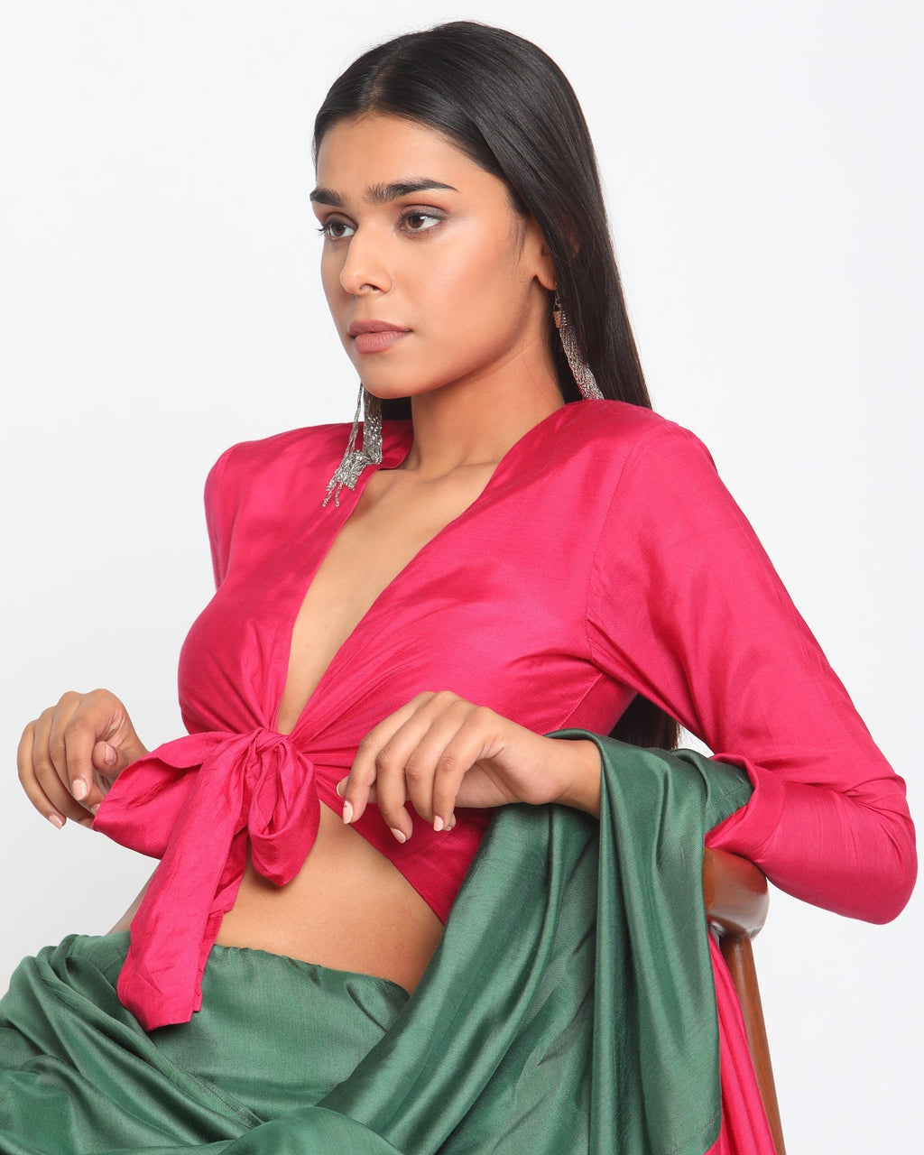 trueBrowns Silk Pink Tie Up Blouse | Grocsy