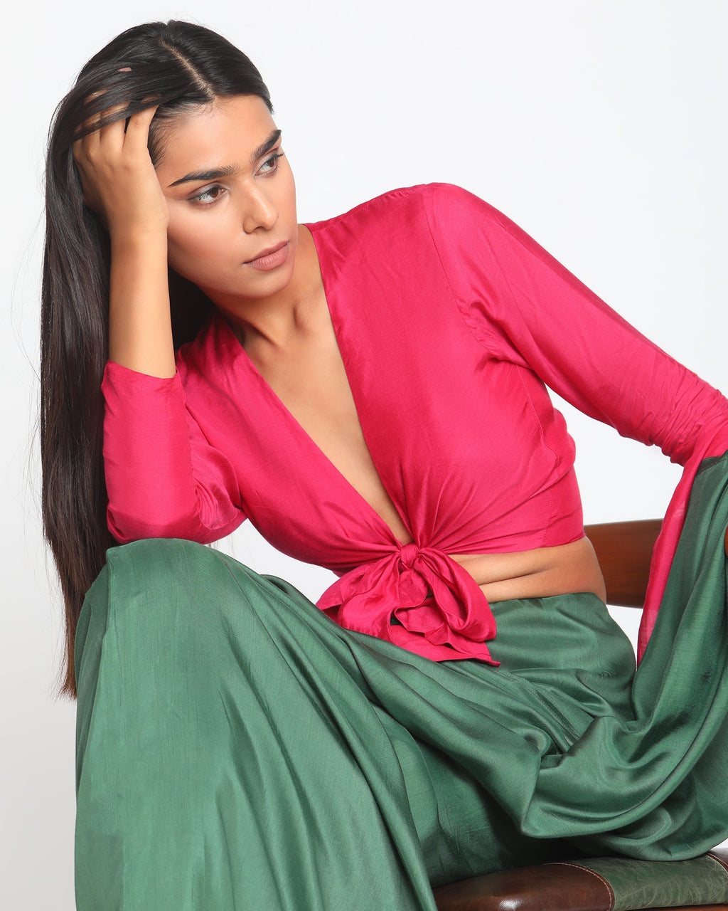 trueBrowns Silk Pink Tie Up Blouse | Grocsy