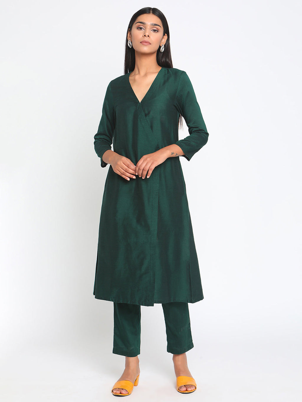 trueBrowns Green Silk Angrakha Set | Grocsy