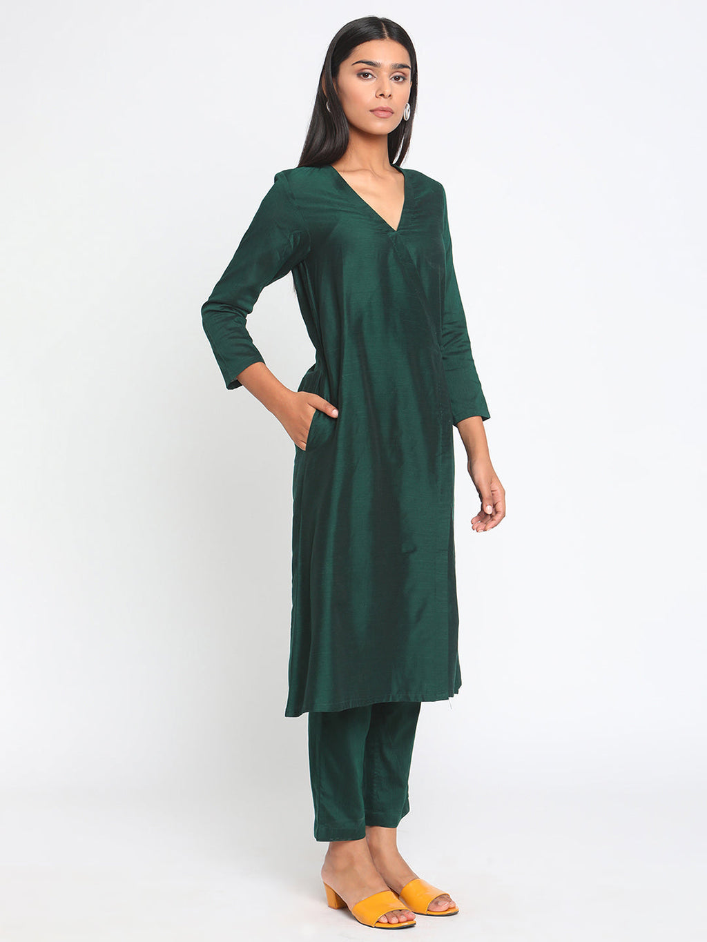 trueBrowns Green Silk Angrakha Set | Relove | Grocsy
