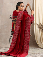 trueBrowns Red Velvet Embroidered Shawl | Grocsy