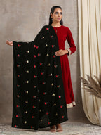 trueBrowns Black Velvet Silk Embroidered Lace Ready Pleated Saree | Grocsy