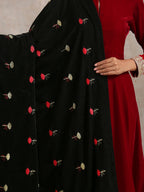 trueBrowns Black Velvet Embroidered Shawl | Grocsy
