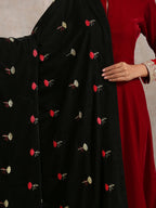 trueBrowns Black Velvet Silk Embroidered Lace Ready Pleated Saree | Grocsy