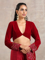 trueBrowns Red Velvet Embroidered Blouse | Grocsy