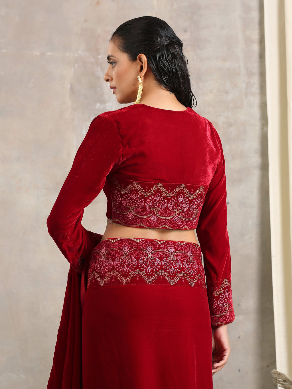 trueBrowns Red Velvet Embroidered Blouse | Grocsy