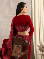 trueBrowns Red Velvet Embroidered Blouse | Grocsy